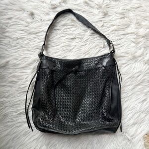 Nuovedive Made in Italy Woven leather distressed tote purse bag black large
